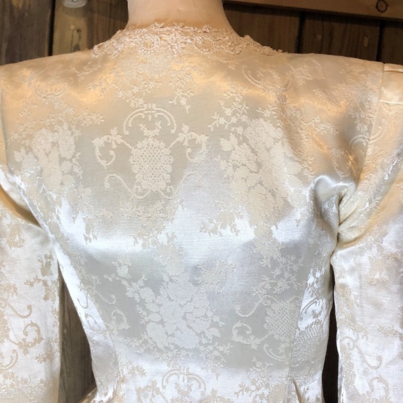 VTG 90s Ivory Brocade/Lace Trim Peplum Jacket/Full Skirt Womens Set 4P~Wedding - Picture 5 of 16